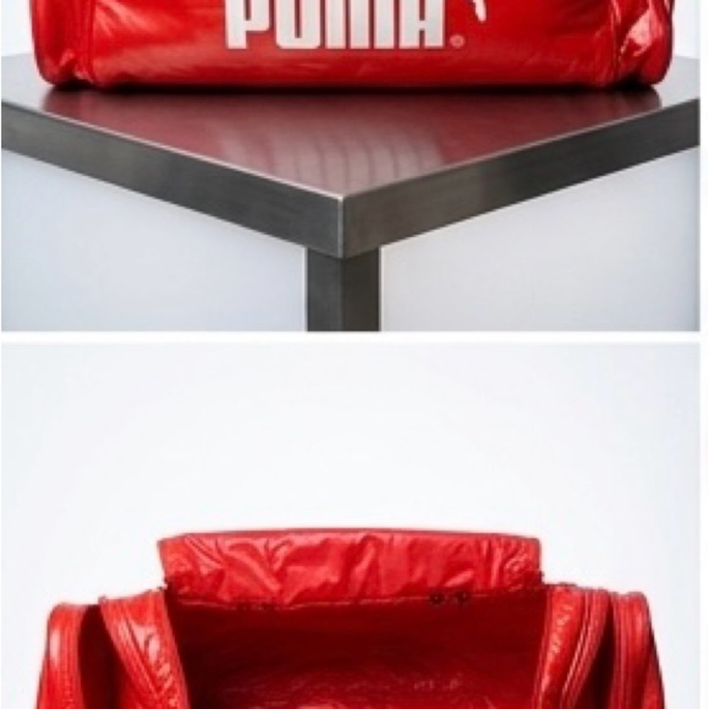 Vintage 80s PUMA Red Vinyl Duffle Bag Gym Travel Team Bag Retro RARE PVC - Picture 10 of 10